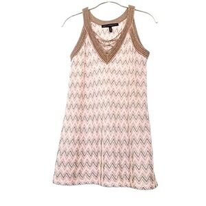 WHBM Embellished Laced V-neck Tank Top Metallic Threads Peach Pink Tan Size S